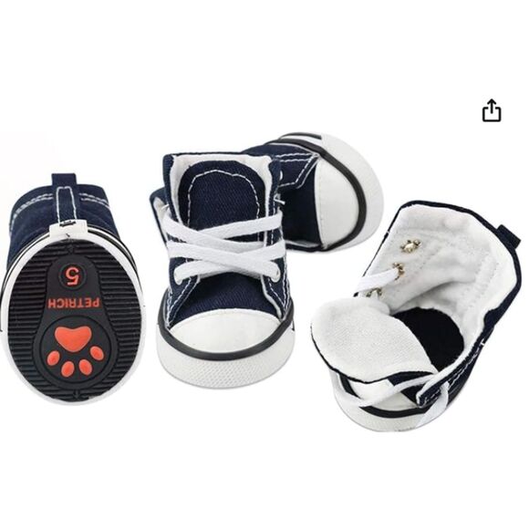 ~ NEW Dog Sneakers High Tops 3# Puppy Pet Cat Tennis Shoes Navy Blue Lace Up - Picture 10 of 14